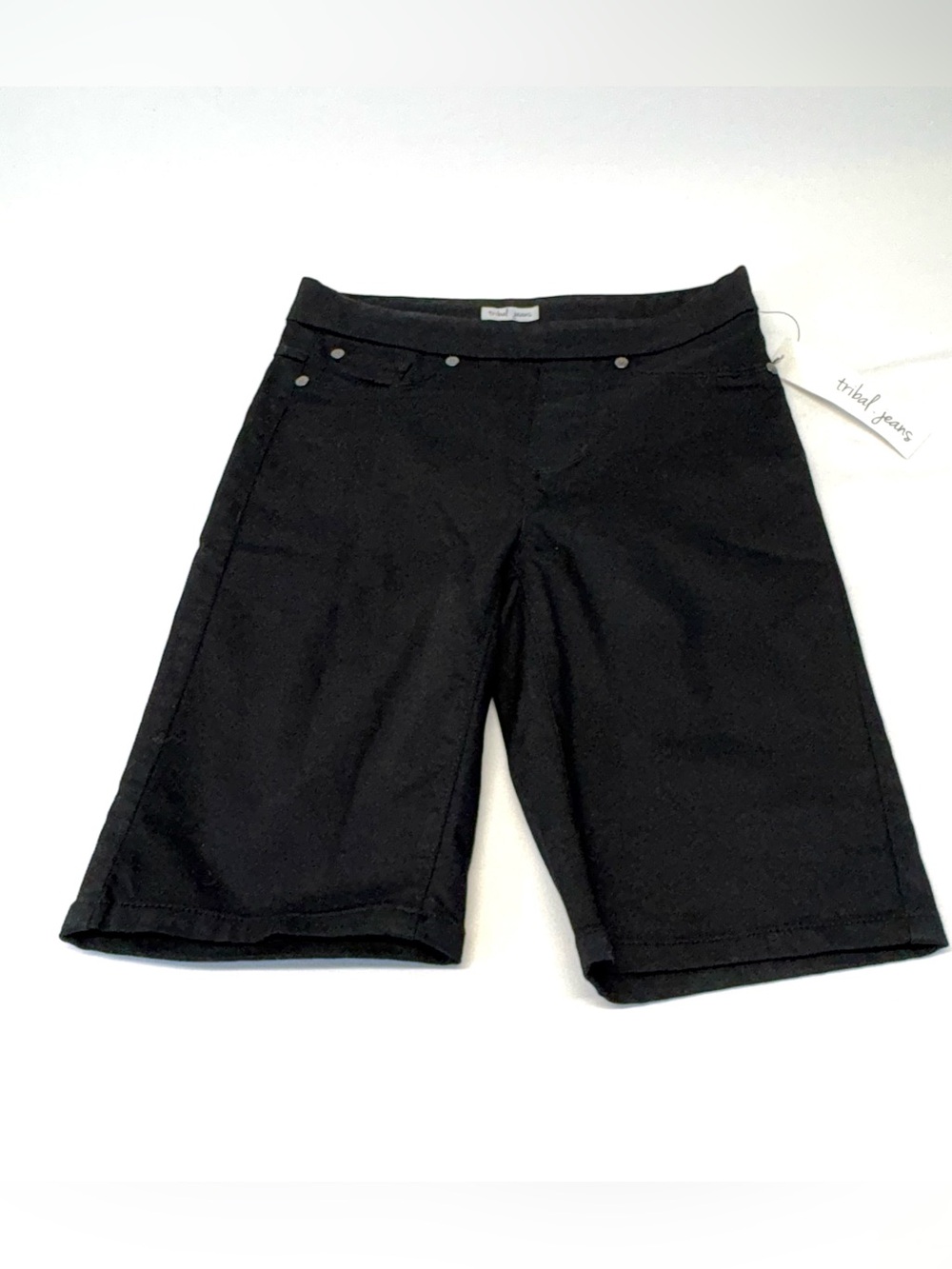 NWT Tribal Jeans Audrey Pull-On Stretch Denim Bermuda Shorts Black Size 0